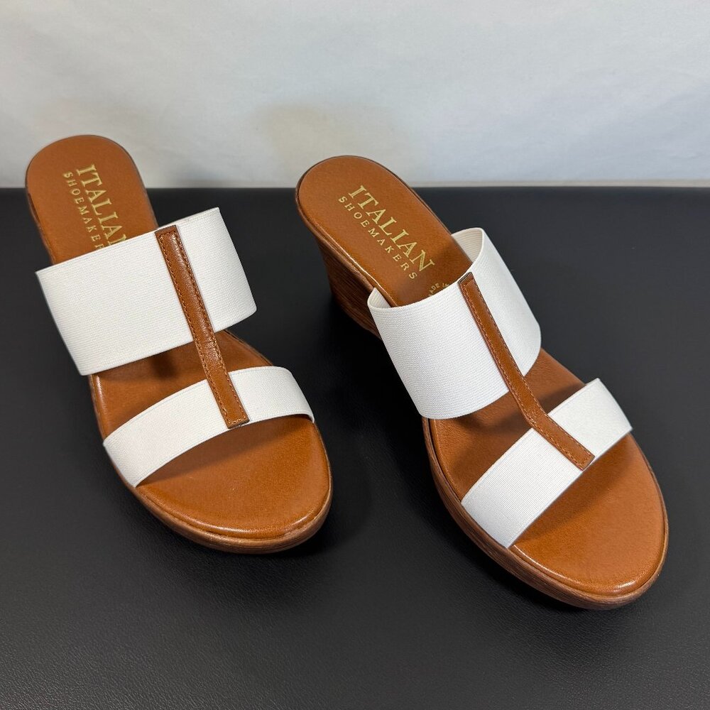 ITALIAN SHOEMAKERS Daizy 3" Wedge Sandal – 8.5 – WHITE/SADDLE